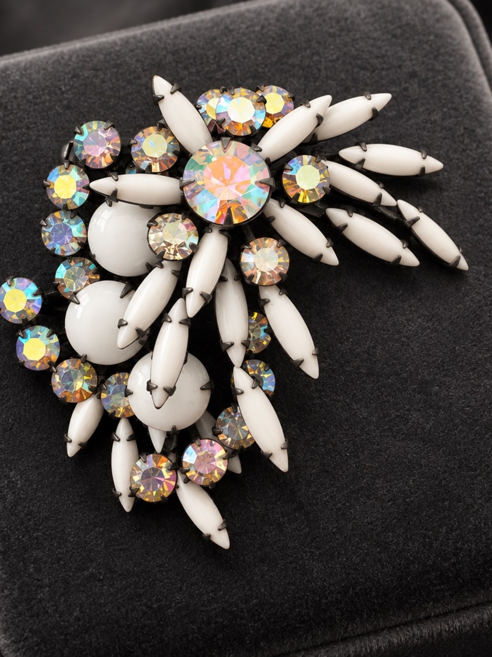 White and Aurora Crystal Floral Statement Brooch - Women Jewelry